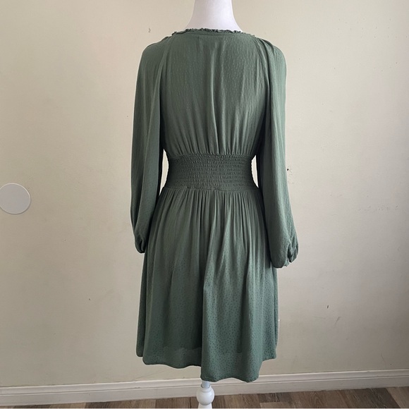 Betsey Johnson Dot Jacquard Smocked Mini Dress Dark Ivy Green Square Neck M - Picture 3 of 4